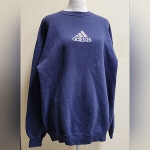Vintage Rare Adidas Embroidered Logo Pullover Sweatshirt Blue Size M